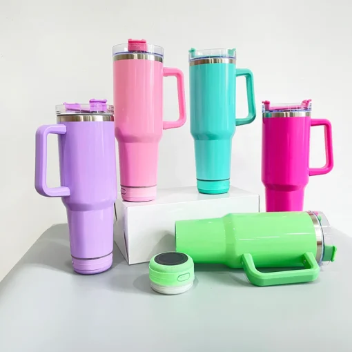 Vaso estilo Stanley - 40 oz - Sublimar - Rosa, Verde, Blanco