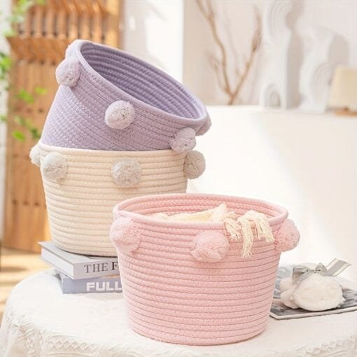 Canasta Organizadora - Pom Pom - Lila, Verde, Blanco