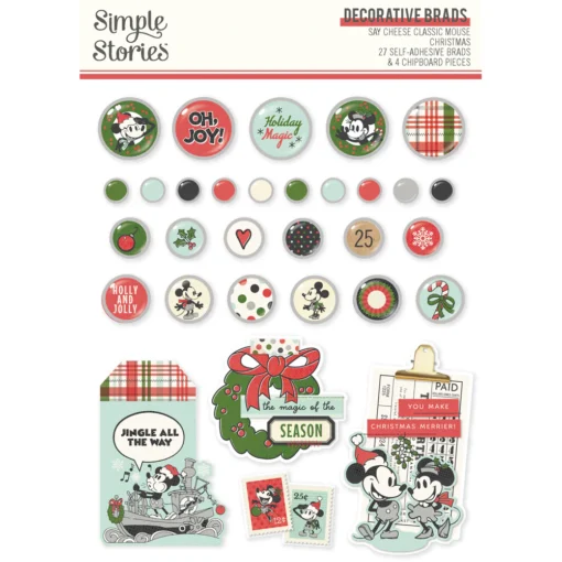 Brads - Say Cheese Classic Mouse Christmas - Simple Stories