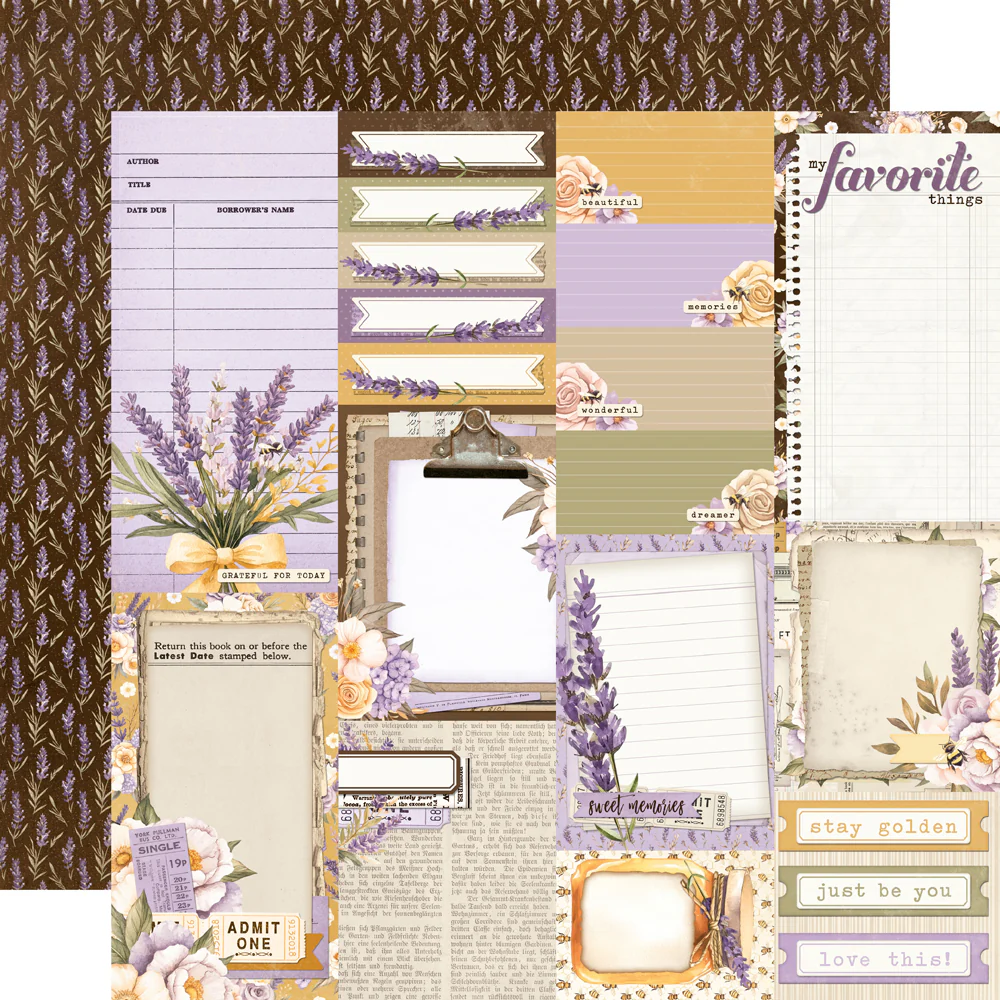 Papel 12x12 - Journal Elements - Simple Vintage Lavender Fields