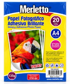 Papel Fotográfico Adhesivo Brillante A4 - 20 hojas - Merletto