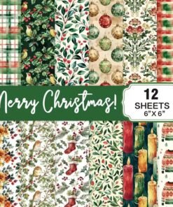Kit de Papeles 6x6 - Merry Christmas! - Tonalidades Verdes - 12 hojas