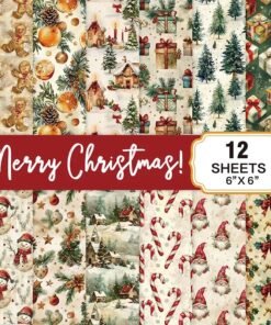 Kit de Papeles 6x6 - Merry Christmas! - Tonalidades Beige - 12 hojas