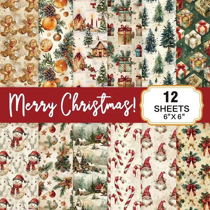 Kit de Papeles 6x6 - Merry Christmas! - Tonalidades Beige - 12 hojas